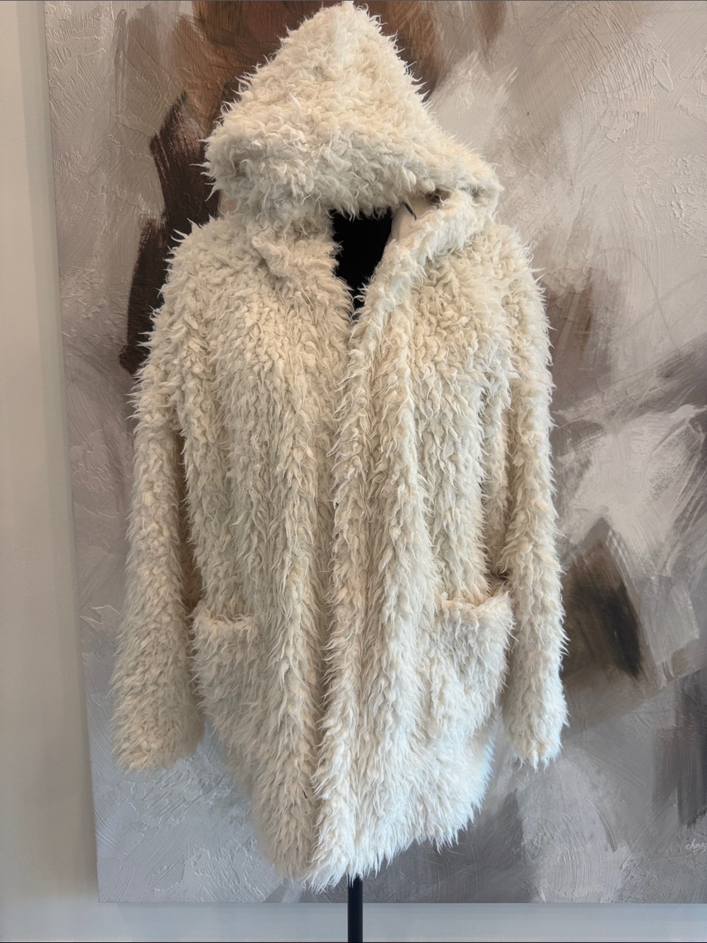 Splendid Plush Hooded Teddy Jacket in Cream